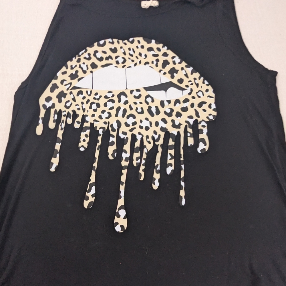 I Like Big Lips I Cannot Lie -  Black Tank With Melting Animal Print Lips XL
